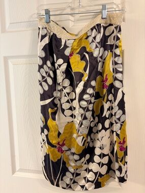 Trina Turk Strapless Floral Midi Dress in Grey, Yellow, Fuchsia & Cream